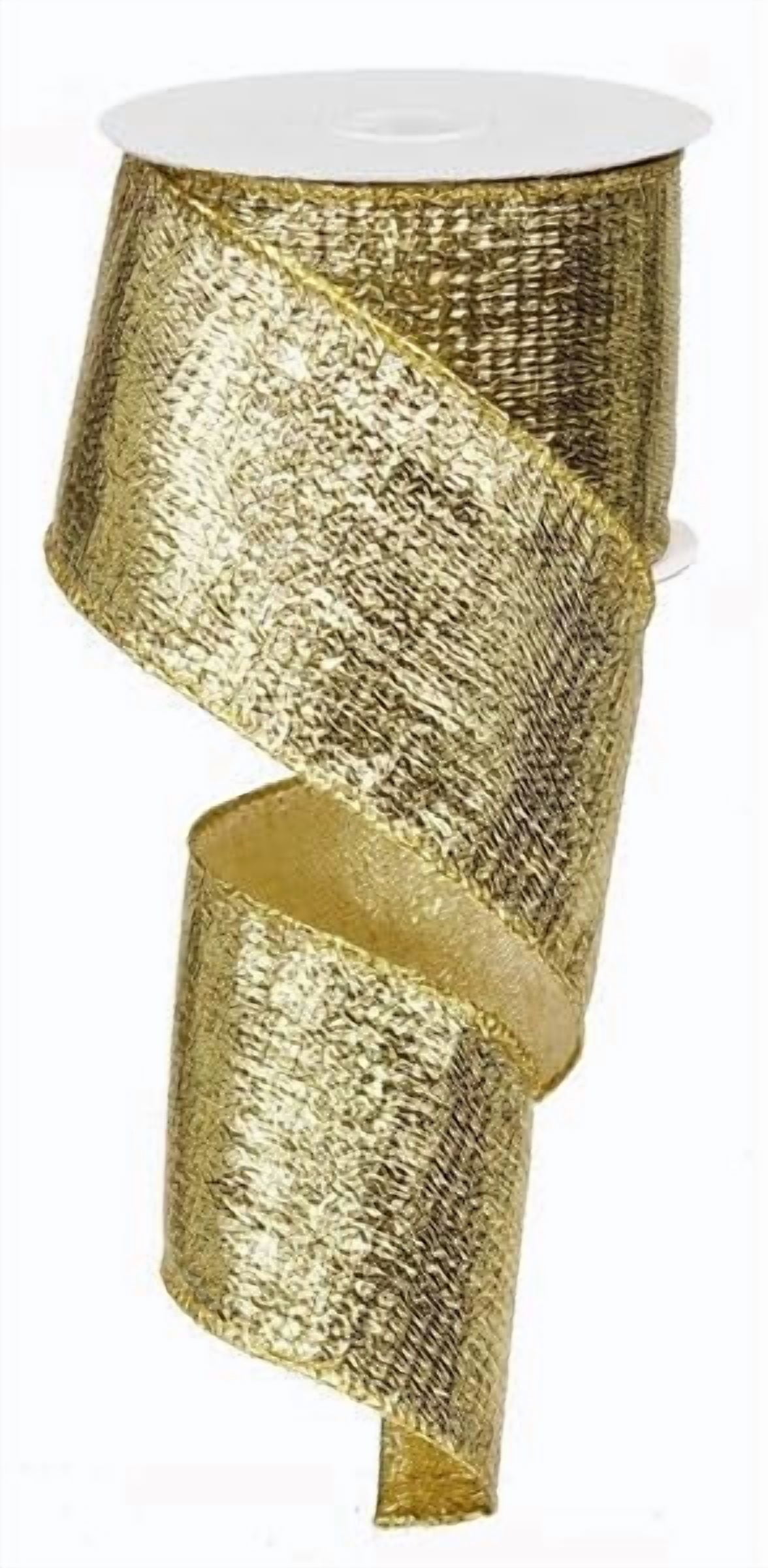 2.5" x 100 feet Metallic Wired Ribbon Gold