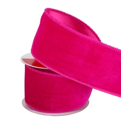 2.5" x 15ft. Hot Pink Wired Velvet Ribbon by Celebrate It - Holiday and Christmas Ribbon - Bows for Crafts - Giftwrap - and Home Decor