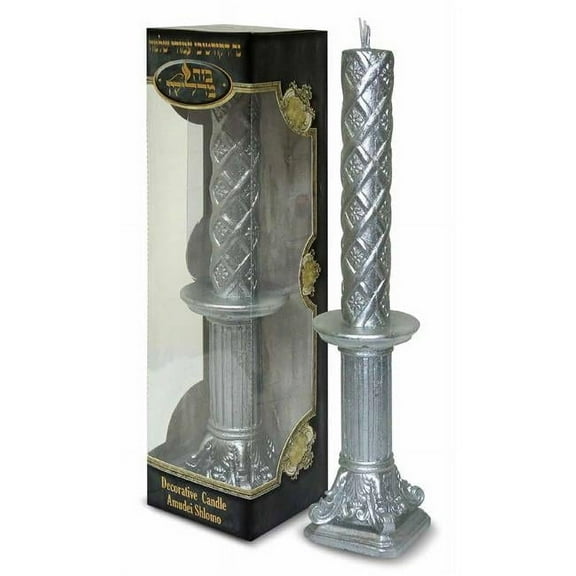 2.5 x 2.5 x 11 in. Decorative Havdalah Candle with Amudei Shlomo Silver On Silver Pole