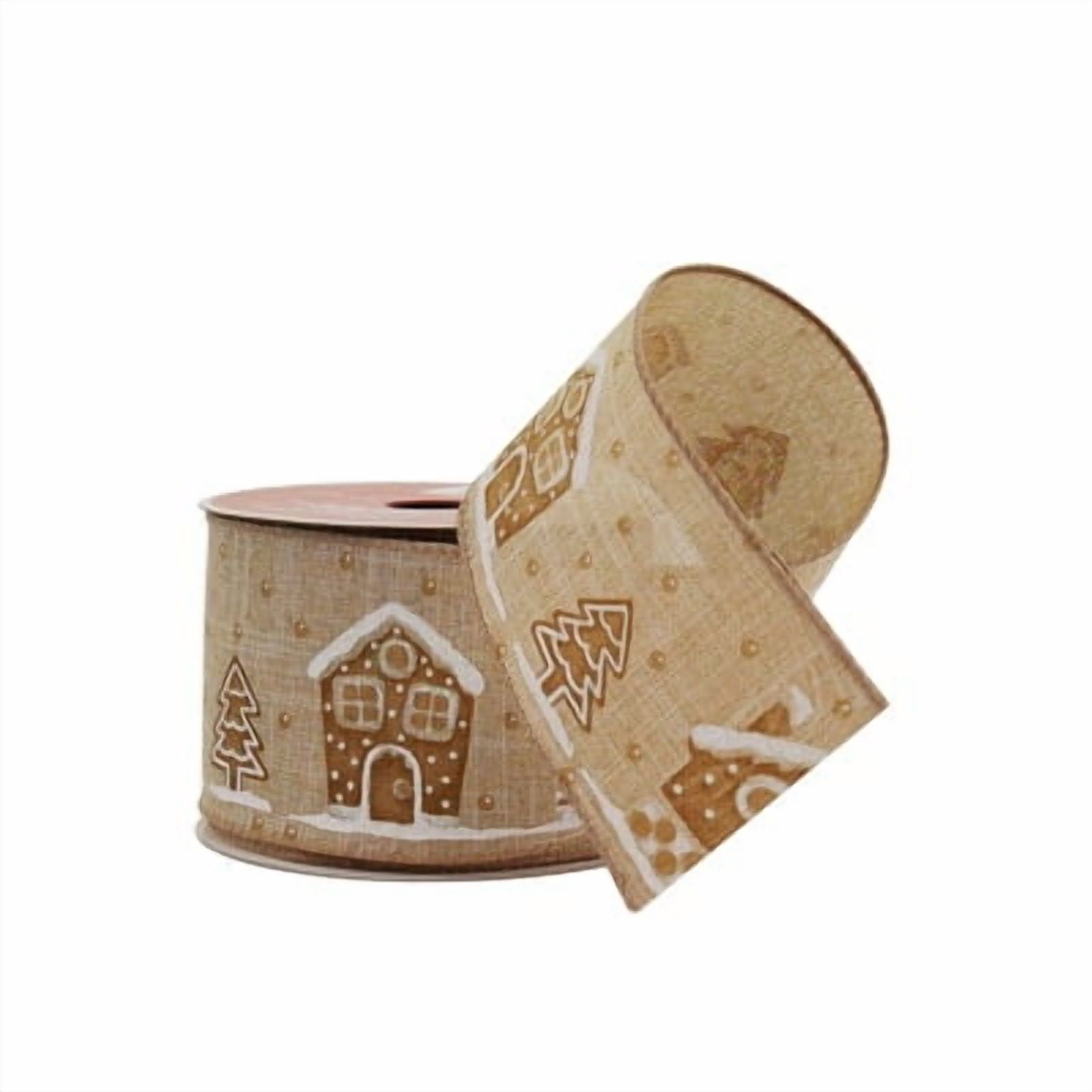 2.5" x 20 ft. Gingerbread Village Wired Faux Linen Ribbon by Celebrate It - Holiday and Christmas Ribbon for Crafts - Giftwrap - and Decor