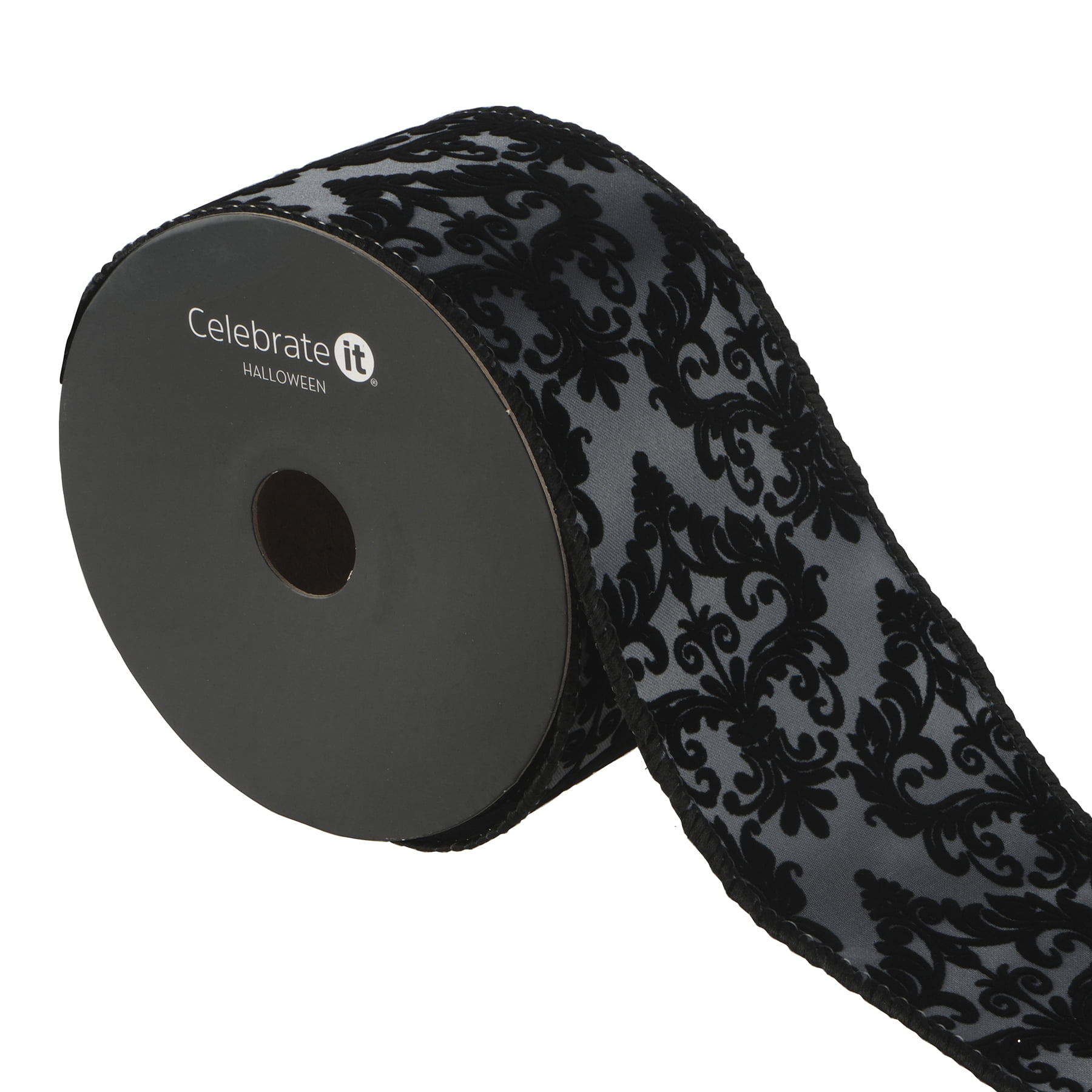 2.5" x 20ft. Black Wired Floral Jacquard Ribbon by Celebrate It Halloween - Halloween Ribbon for Crafts - Costumes - Decoration