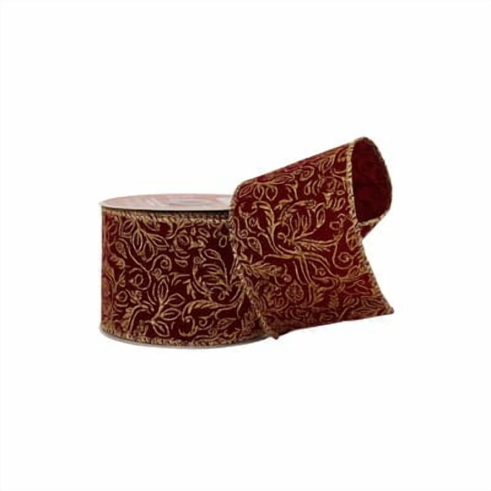 2.5" x 20ft. Burgundy & Gold Scroll Wired Ribbon by Celebrate It - Holiday and Christmas Ribbon - Bows for Crafts - Giftwrap - and Home Decor