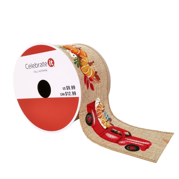 2.5; x 20ft. Linen Trucks Wired Ribbon by Celebrate It Fall, Fall Dcor