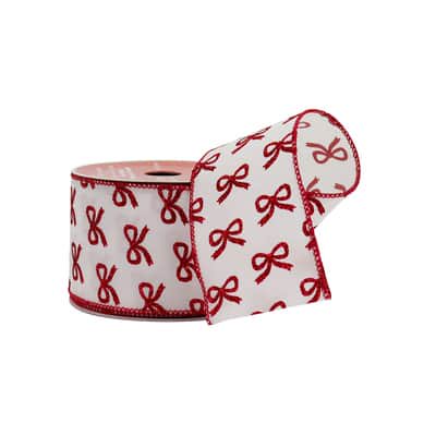 2.5" x 20ft. Red Glitter Bows Wired Ribbon by Celebrate It - Holiday and Christmas Ribbon for Crafts - Gift Wrapping - and Home Decor