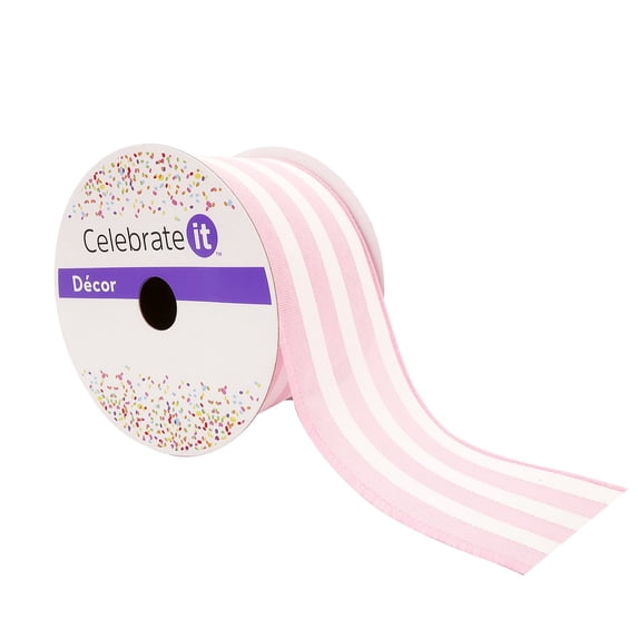 Celebrate It 2.5" x 25ft. Stripe Faux Linen Wired Ribbon Decor