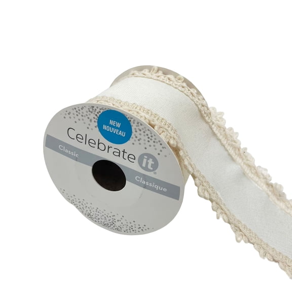 Celebrate It 2.5" x 2yd. Faux Linen Trim Ribbon - White, Sewn Selvedge, Polyester & Cotton - Ideal for Gift Wrapping, Baskets & Decor Accents, 12 Pack