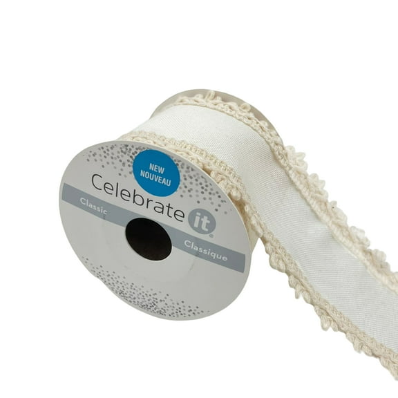2.5" x 2yd. Faux Linen Trim Ribbon by Celebrate It White - Sewn Selvedge - Polyester & Cotton Ideal for Gift Wrapping - Baskets & Decor Accents - 12 Pack