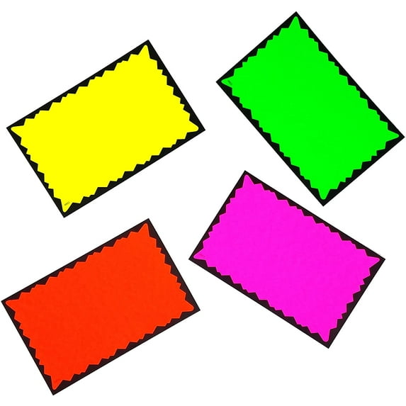 2.5" x 3.5" BLANK Rectangular Fluorescent Burst Neon Retail Signs - Multi-pack - 100 Total Cards