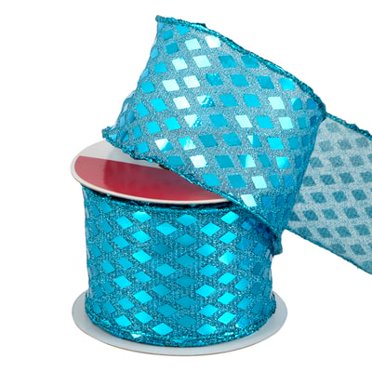 Turquoise Ombre Glitter Diamond Mesh Wired Ribbon - 2.5 Inch X 25 Yards For Crafts & Decor