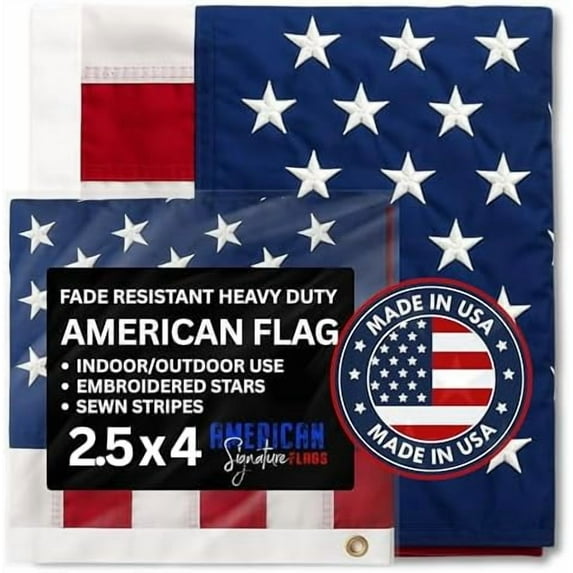 2.5 x 4 ft American Flag Made in USA Embroidered Stars and Sewn
