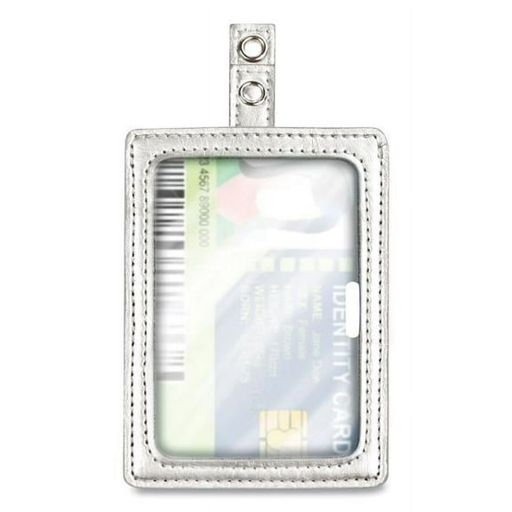 2.5 x 4 in. Myid Vertical & Horizontal Leather ID Badge Holder, Silver