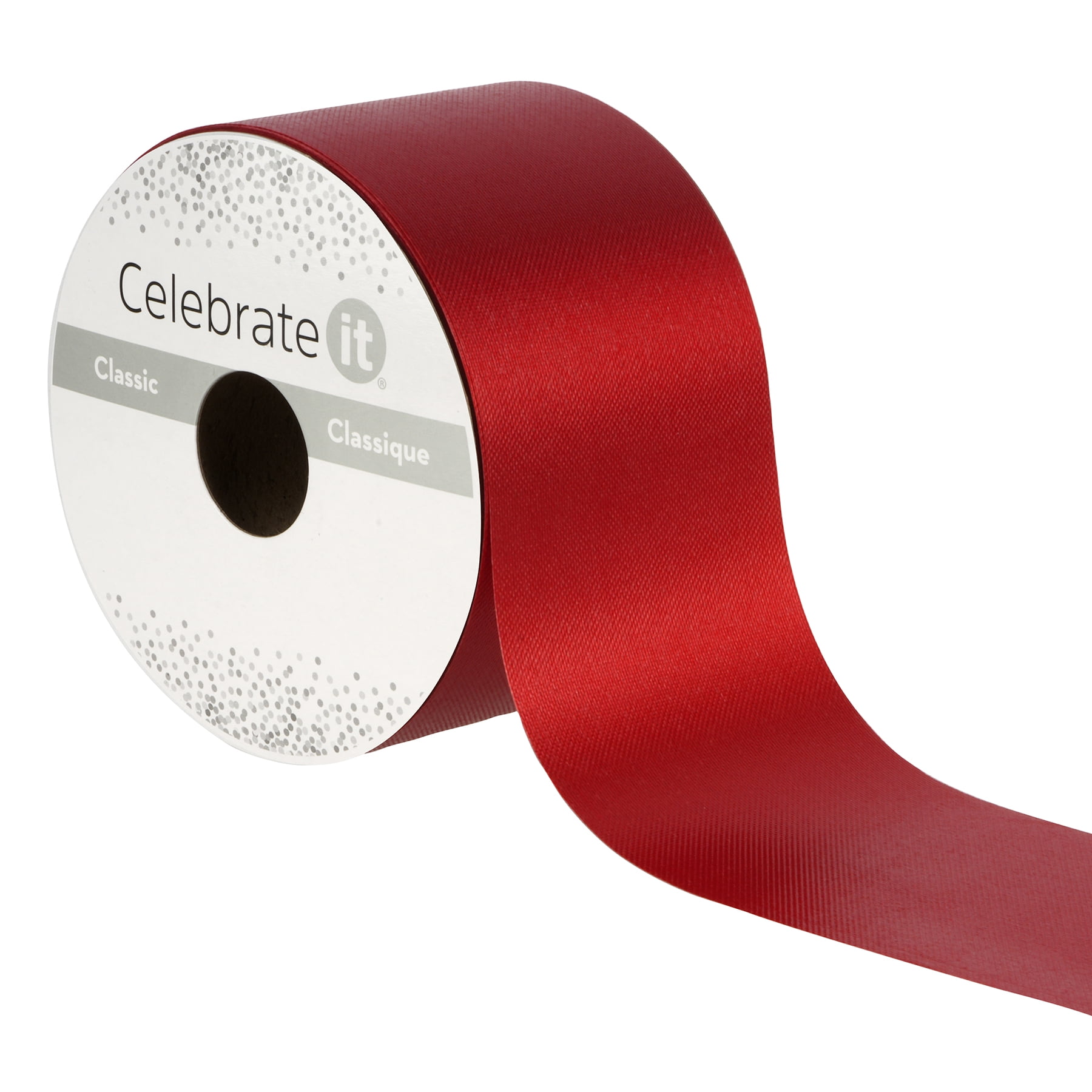 2.5" x 50yd Red Satin Floral Ribbon