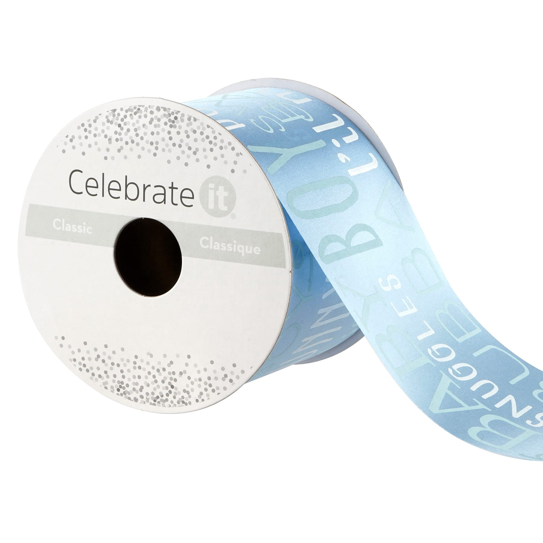 2.5" x 5yd. It's a Boy Satin Ribbon by Celebrate It – Blue - Non-Wired with Woven Selvedge - Polyester – Ideal for Baby Showers - Gift Wrapping & Decor - 12 Pack