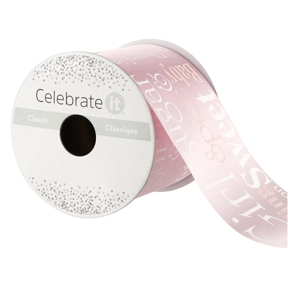 2.5" x 5yd. It's a Girl Satin Ribbon by Celebrate It Pink - Non-Wired with Woven Selvedge - Polyester Ideal for Baby Showers - Gift Wrapping & Decor - 12 Pack