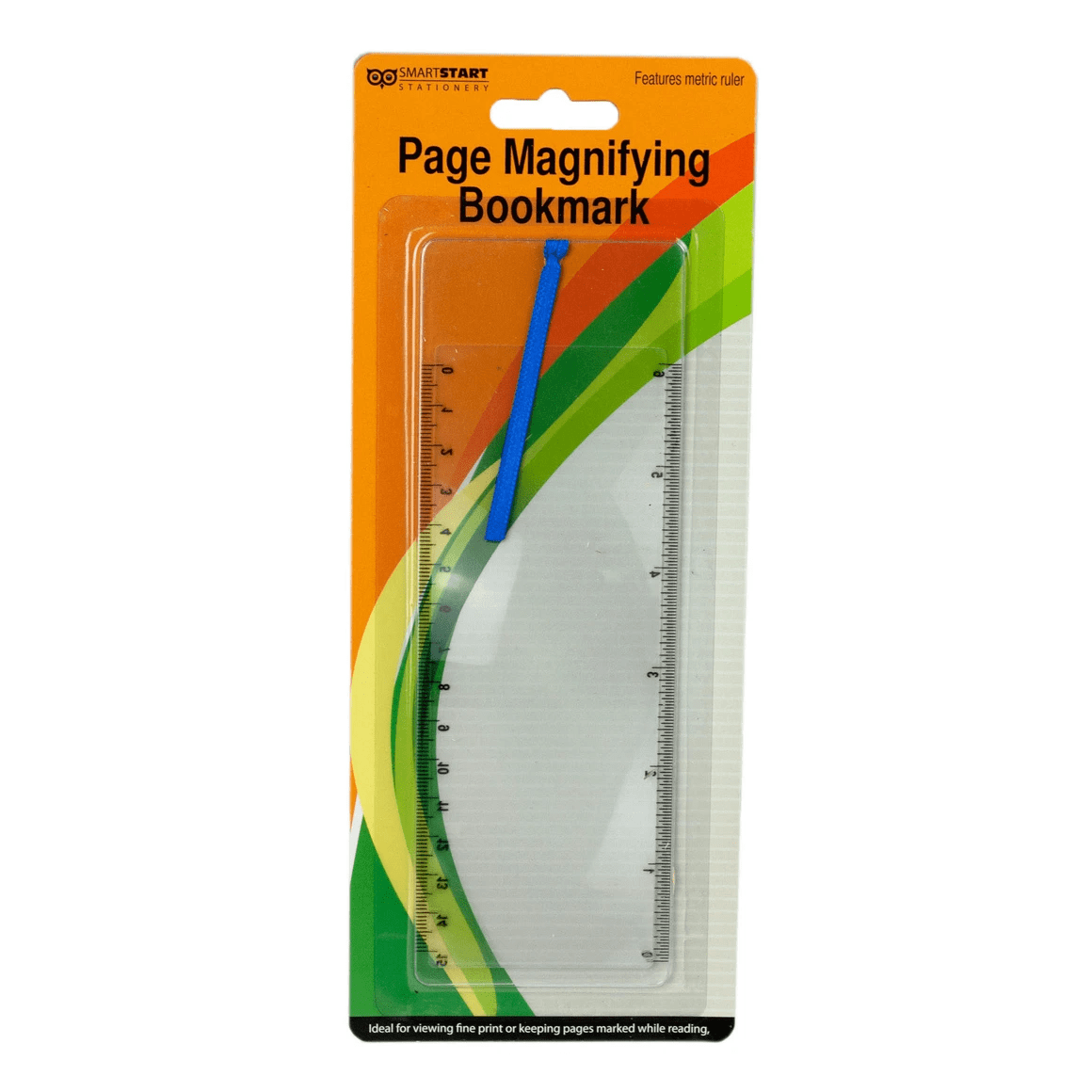 2.5 in x 7.5 in Page Magnifying Bookmark, Flexible Bookmark, Magnifier Lens, Inch, Centimeter Ruler, Ribbon Marker, Ideal for Reading Fine Print, Cookbooks, Study Guides, Daily Use, Clear
