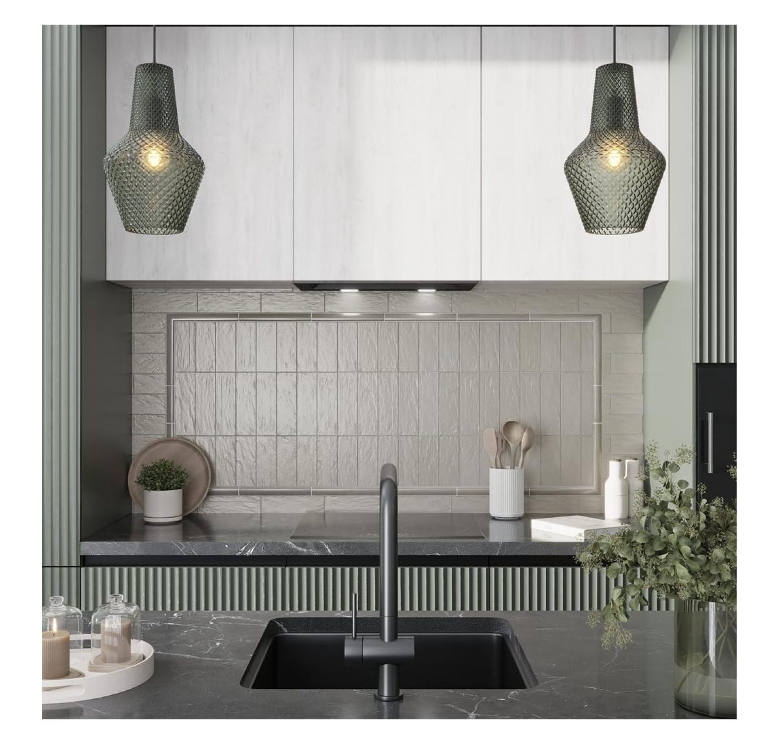 2.5" x 8" Green Ceramic Tile for Kitchen, Bathroom or Wall Panel (5.32 Sq ft- Box of 38 tiles)