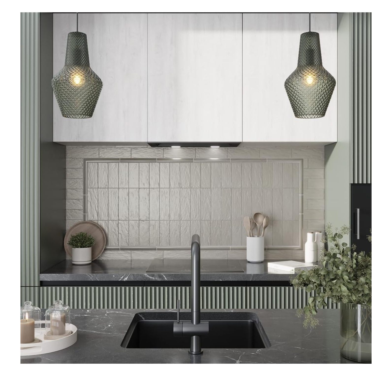 2.5" x 8" Green Ceramic Tile for Kitchen, Bathroom or Wall Panel (5.32 Sq ft- Box of 38 tiles)