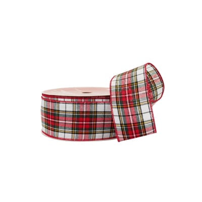 2.5" x 80ft. Green & Natural Plaid Wired Jumbo Ribbon by Celebrate It - Holiday and Christmas Ribbon - Bows for Crafts - Giftwrap - and Home Decor