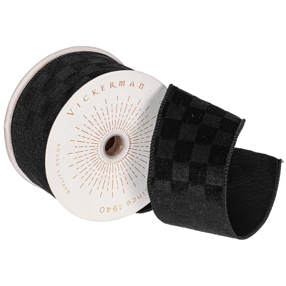 2.5"x10yd Black Velvet Checkered Satin