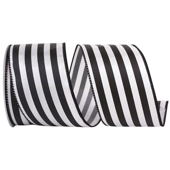 2.5"x10yd Black and White Vertical Stripe Wired Edge Ribbon93859W-984-40F