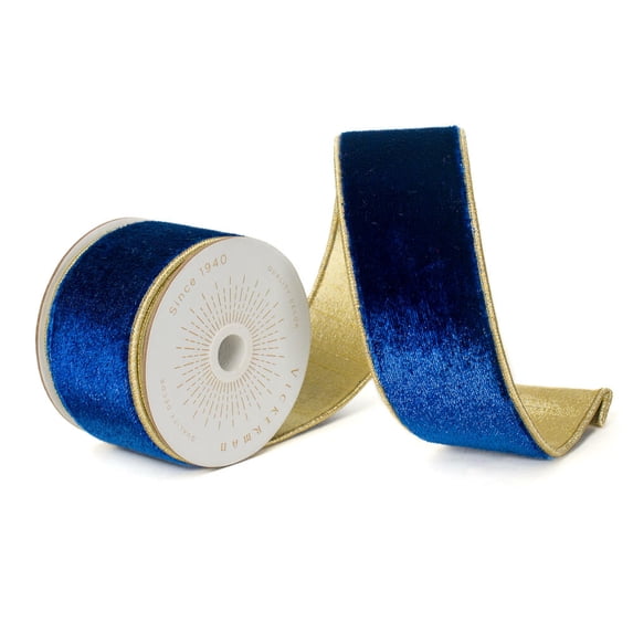 2.5"x10yd Blue Shiny Velvet Gold