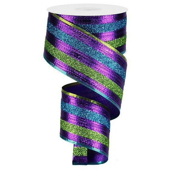 2.5"x10yd glitter stripes purple/lime/turquoise rg08031mm