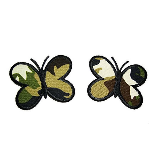 2.5"x2" Camouflage Military Butterfly Iron On Applique Motif Patch Sold 2 Pieces