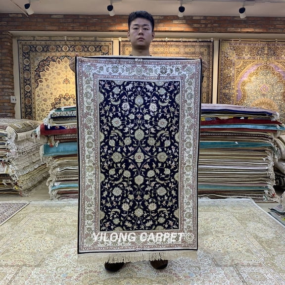 2.5'x4' Hand Woven Turkish Silk Carpet Luxury Oriental Persian Floral Rug