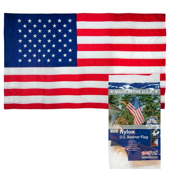2.5 x 4 ft. Nylon Betsy Flag's American Flag, Sewn Stripes Embroidered Stars Sleeved Banner