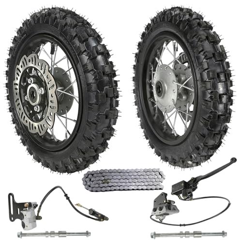 2.50-10 3.00-10 Front & Rear Wheels Rims Tires, Assembly Front Rear Tire Rim Wheel with Chain for CRF50 XR50 Dirt Bike Pit Bike