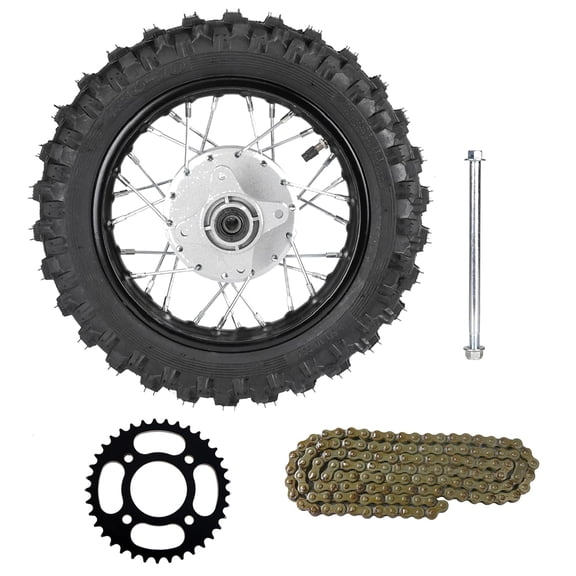 2.50-10 Dirt Bike Rear Wheel Tire and Rim 1.4x10 Drum Brake with 420 37T Chain Sprocket, 132 Links Chain, Wheel Rim Axle for CRF50 XR50 TTR50 PW50 SSR BBR50 TTR50E DRZ70 Dirt Pit Bike Off-Road