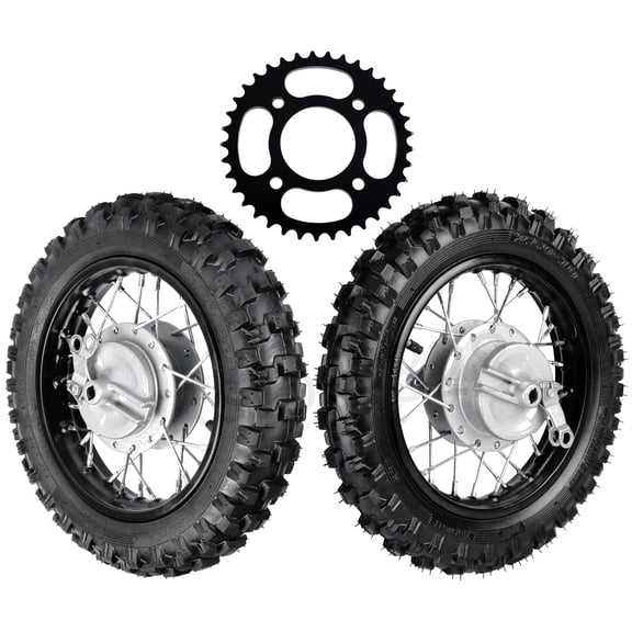 2.50-10 Dirt Bike Tire and Rim 10 Inch Front & Rear Wheel Assembly Kit Drum Brake & 420 37T Chain Sprocket for Dirt Pit Trail Bike CRF50 XR50 BBR KLX DRZ70 PW50 TTR50E SSR 50cc 70cc 110cc