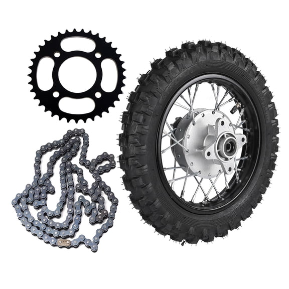 2.50-10 Dirt Bike Wheel Tire and Rim Drum Brake, 420 140 Links Chain, 37T Rear Sprocket Kit for DRZ70 XR50 PW50 CRF50 DRZ50 SSR BBR50 TTR50 Drum Brake Dirt Pit Bike 50cc -110cc