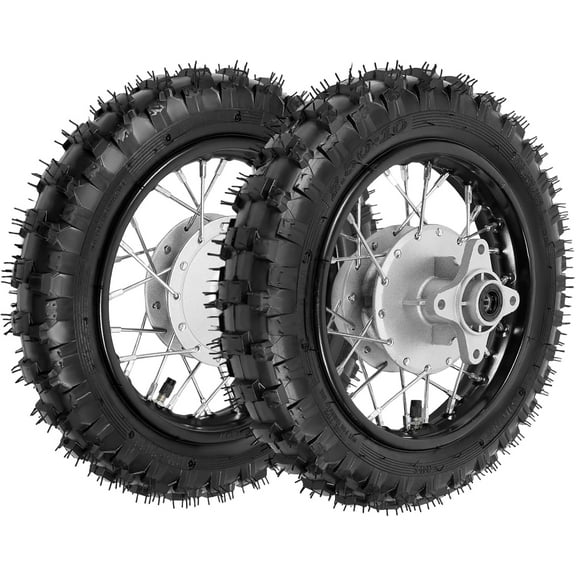 2.50-10 Front & Rear Wheels Rims Tires Assembly, Drum Brake Pit Bike Fits for Honda CRF50 XR50 BBR KLX Dirt Bikes, With Chain & Chain Plate, Front Rear Tire Rim Wheel Wear-resistant