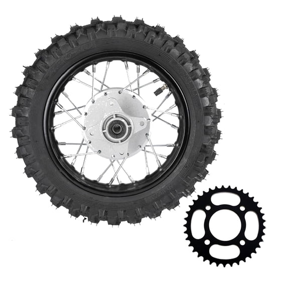 2.50-10 Tire and Rim 10" Dirt Bike Rear Wheel with 420 37T Rear Chain Sprocket for CRF50 XR50 TTR50 PW50 DRZ70 SSR Drum Brake Pit Pro Trail Pocket Mini Bike Offroad Motorcycle 50cc 70cc 110cc