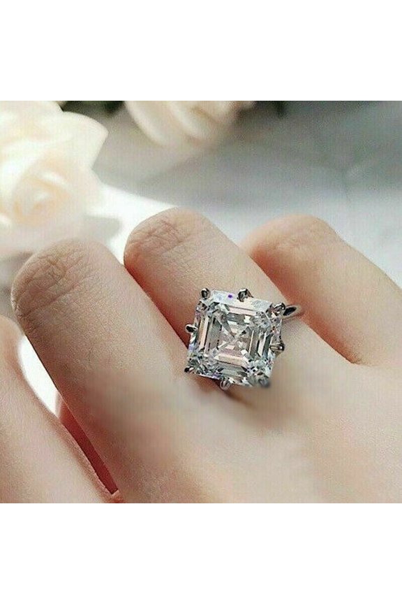 2.50 CT Asscher Cut Lab-Created Diamond Womens Engagement Ring 14K White Gold Plated Sterling Silver
