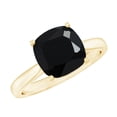 thumbnail image 1 of Rosec Jewels 8 mm Cushion Cut Black Spinel Solitaire Ring with Surprise Diamond - AAA Quality August Birthstone - Valentines Ring, 14K Yellow Gold, US 7.00, 1 of 9