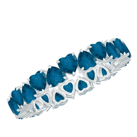 Rosec Jewels London Blue Topaz Heart Eternity Ring for Women - Real Blue Topaz Ring for Anniversary - AAA Quality - Ready to Gift, 18K White Gold, US 13.00