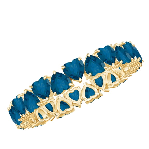 Rosec Jewels London Blue Topaz Heart Eternity Ring for Women - Real Blue Topaz Ring for Anniversary - AAA Quality - Ready to Gift, 18K Yellow Gold, US 3.50