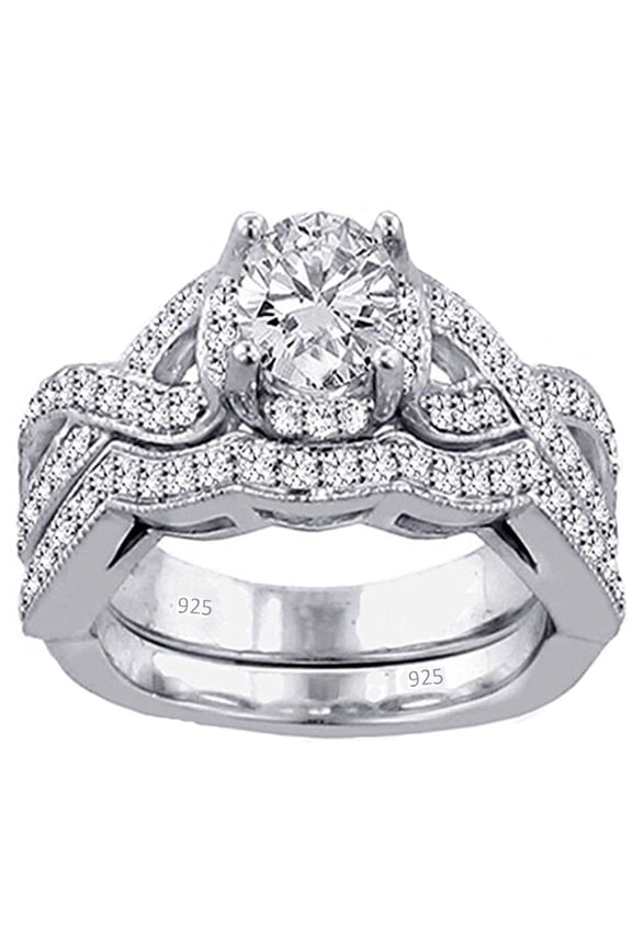 2.50 CT Round Cubic Zirconia Twisted Shank Women' Bridal Wedding Ring Set 14K White Gold Plated Sterling Silver Ring Size-11