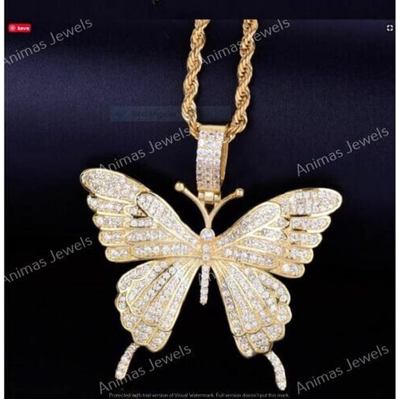 2.50 CT Round Cut Cubic Zirconia Beautiful Butterfly Pendant 14K Yellow Gold Over Sterling Silver