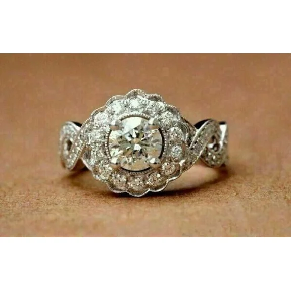 2.50 CT Round Cut White Moissanite Flower Engagement Ring Plated