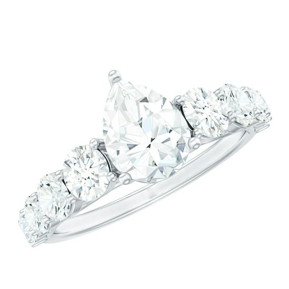 Rosec Jewels 2.50 CT Teardrop Engagement Ring with Moissanite Solitaire and Side Stones, 925 Sterling Silver, US 4.00