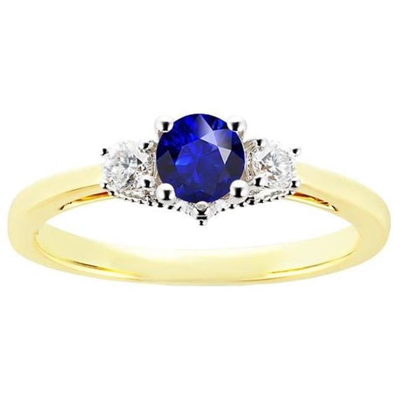 2.50 CT Two Tone Three Stone Round Sapphire Diamond Ring, Size 6.5