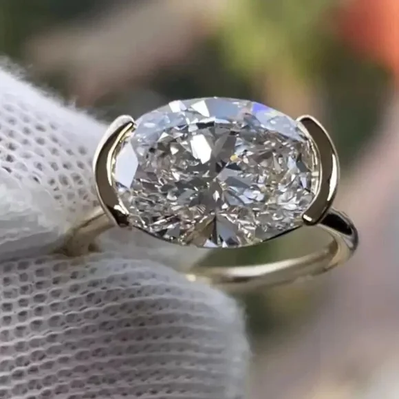 2.50 CTW Oval Moissanite Bezel Solitaire Engagement Ring 14K White Gold Plated