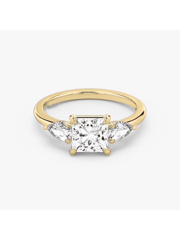 2.50 CTW Princess Cut Lab Grown Diamond Engagement Ring 14k Solid Gold Three Stone Wedding Ring