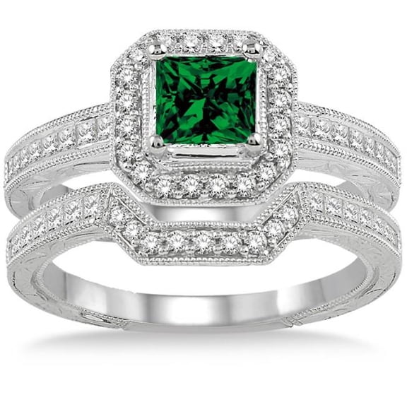 2.50 Carat 6mm Princess Cut Moissanite Diamond Antique Halo Bridal set on 10k White Gold