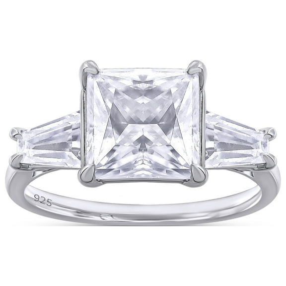 2.50 Carat 7MM Princess & Tapered Cut Lab Created Moissanite Diamond 3-Stone Engagement Ring For Women In 14K White Gold Over Sterling Silver (VVS1 Clarity, 2.50 Cttw)-4