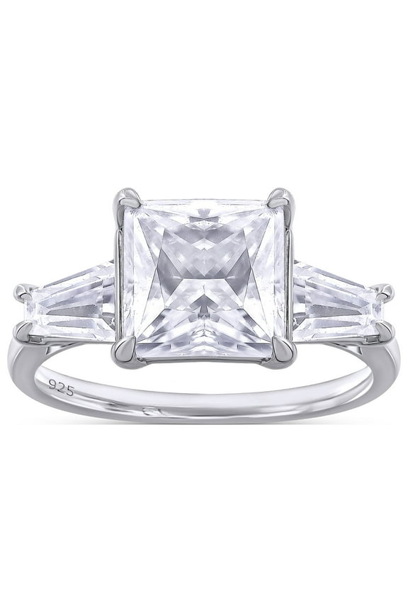 2.50 Carat 7MM Princess & Tapered Cut Lab Created Moissanite Diamond 3-Stone Engagement Ring For Women In 14K White Gold Over Sterling Silver (VVS1 Clarity, 2.50 Cttw)-11.5