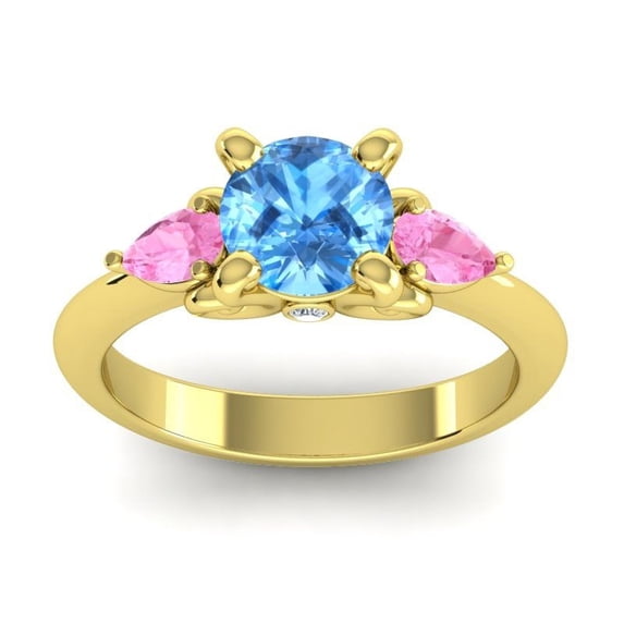 2.50 Carat Beautiful Round Cut Blue Topaz & Pink Sapphire Gemstone Bridal Ring for her 18K Yellow Gold Size 6.5 by Diamond-Capitals